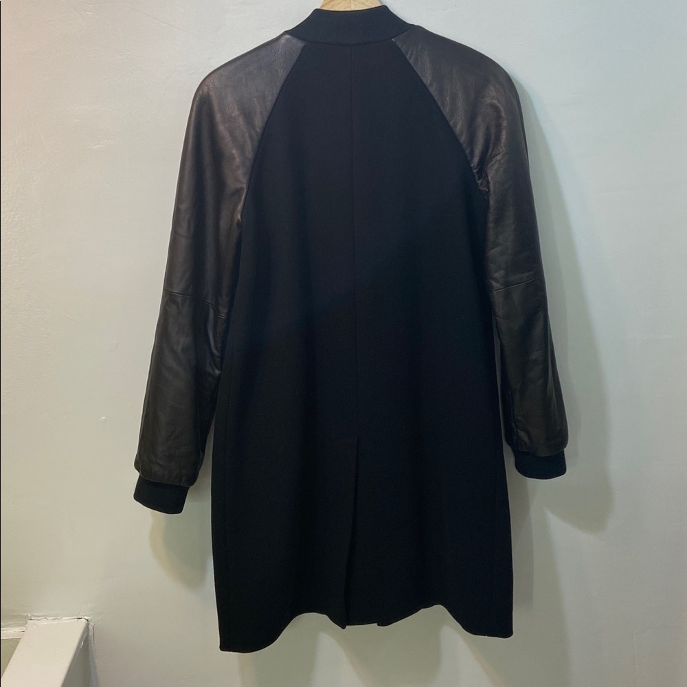 Women’s Black Varsity Bomber Wool Coat With Leather Sleeves. Bust-40 inches - Picture 3 of 11